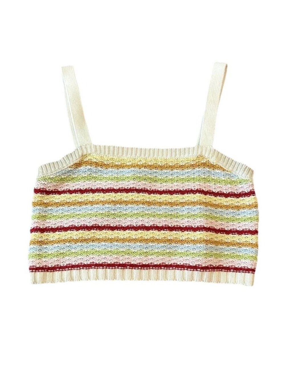 Cottagecore Womens‎ Multicolor Stripe Crochet Tank Crop Top M Forever 21 Stretch